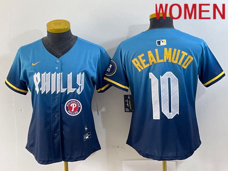 Women Philadelphia Phillies #10 Realmuto Blue City Edition Nike 2024 MLB Jersey style 5->->Women Jersey
